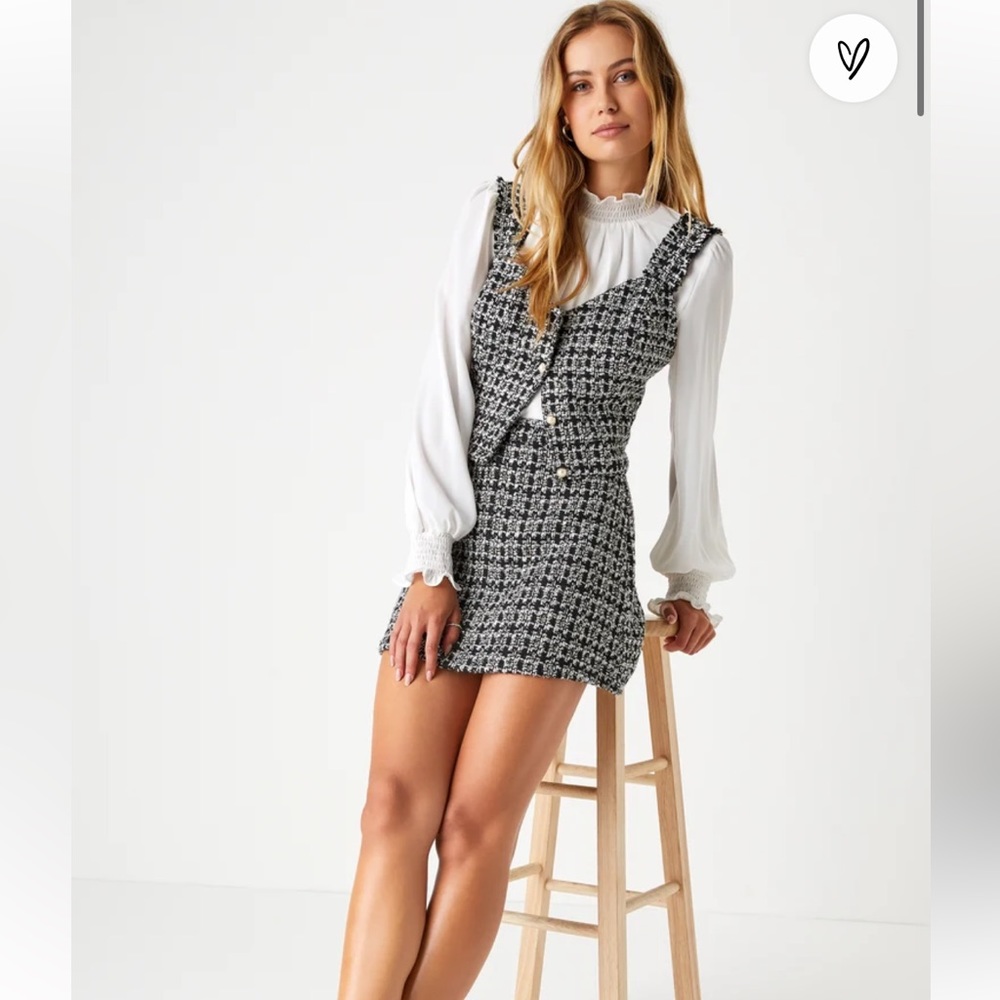 Lulu's Black and White Tweed Tank Top and skirt set